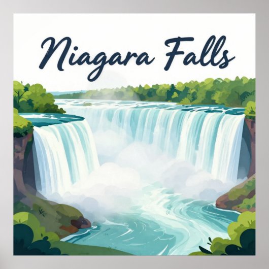 Poster Niagara Falls Painterly Landscape Illustration (Devant)