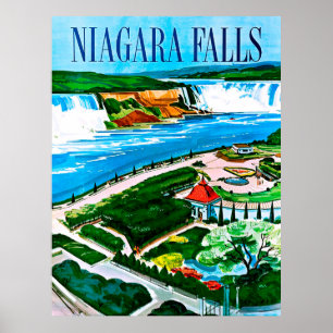 Poster Niagara Falls, vue sur la région, Canada, voyage d