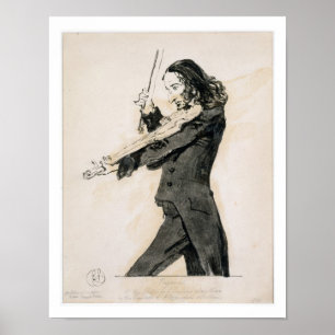 Poster Niccolo Paganini (1782-1840) jouant le violon, 1