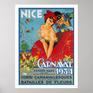 Poster Nice, France, carnaval français, couple sous les m