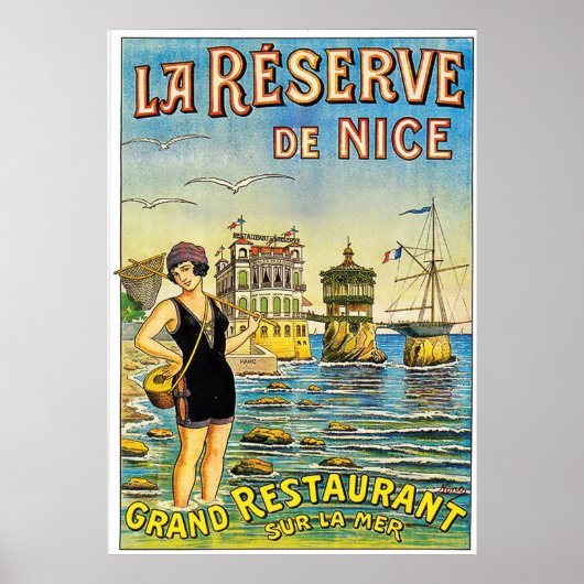 Poster Nice, France, femme en maillot de bain sur la plag (Devant)