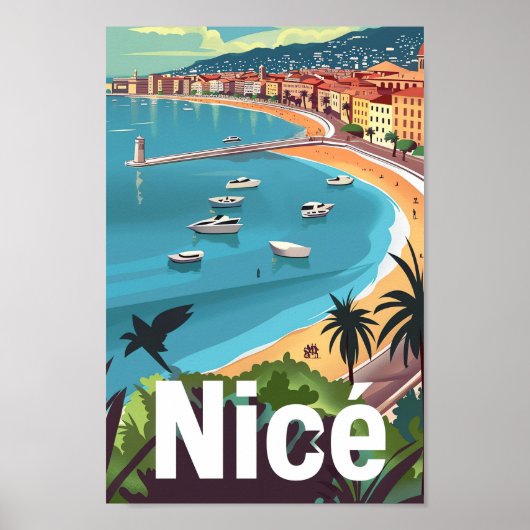 Poster Nice France Vintage Retro Voyage Illustration (Devant)