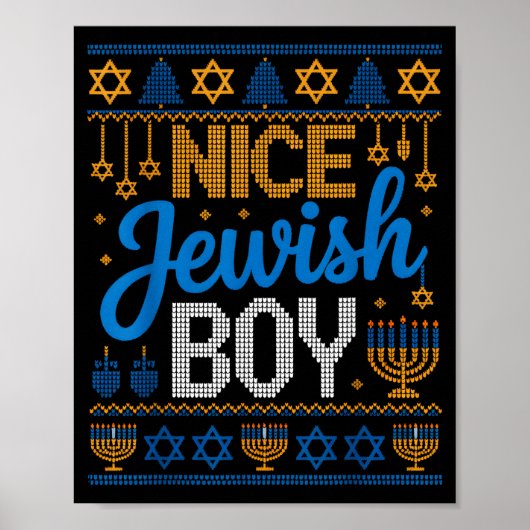 Poster Nice Jewish Boy Hanukkah Menorah Dreidel Ugly Swea (Devant)