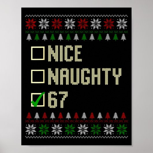 Poster Nice Naughty 67 Funny Ugly Sweater Slang Brainrot (Devant)