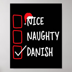 Poster Nice Naughty Danish - Drôle Liste de Noël Pyjama