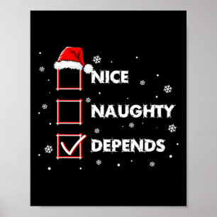 Poster Nice Naughty Depends Chemise Père Noël Liste de No