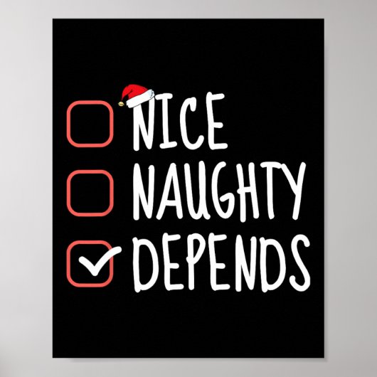 Poster Nice Naughty Depends Funny Christmas List Père Noë (Devant)