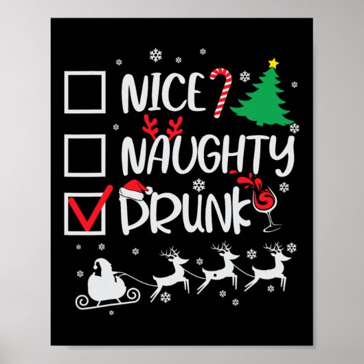 Poster Nice Naughty Drunk Check Funny Christmas (Devant)
