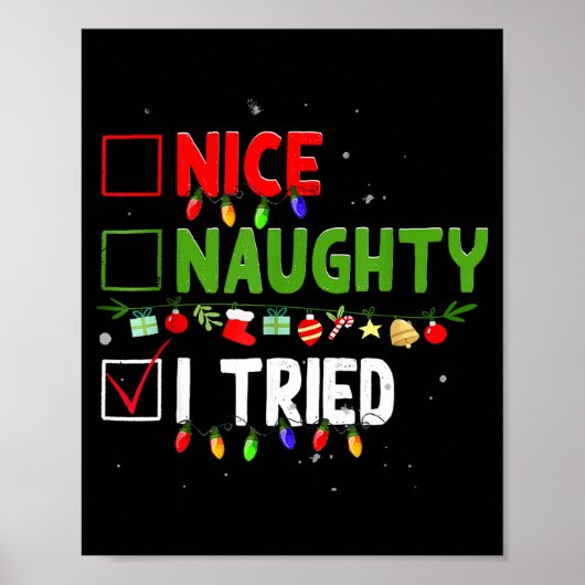 Poster Nice Naughty I Tried Family Xmas Pajama Funny Chri (Devant)