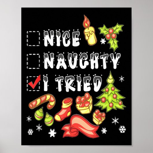 Poster Nice Naughty I Tried Funny Candy Christmas Pajama (Devant)