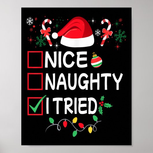 Poster Nice Naughty I Tried Funny Christmas List Pajama F (Devant)