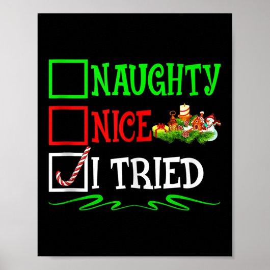 Poster Nice Naughty I Tried Santa Christmas List Tank Top (Devant)