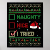 Poster Nice Naughty I Tried Ugly Sweater Red Plaid Christ (Devant)
