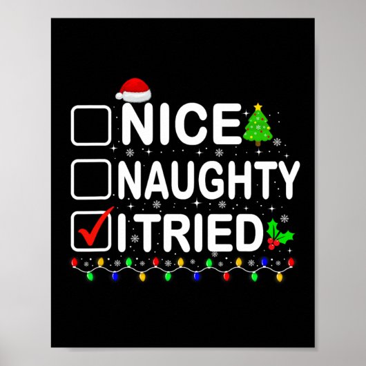 Poster Nice Naughty J'Ai Essayé Lumières de Noël Santa Ha (Devant)