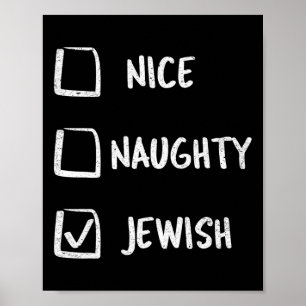 Poster Nice Naughty Jewish Hanoukka Cadeau Noël