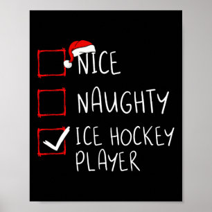 Poster Nice Naughty Joueur de hockey sur glace Liste Noël