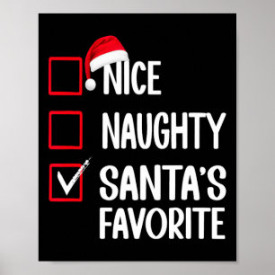 Poster Nice Naughty Père Noël Favori Liste de Noël Père N