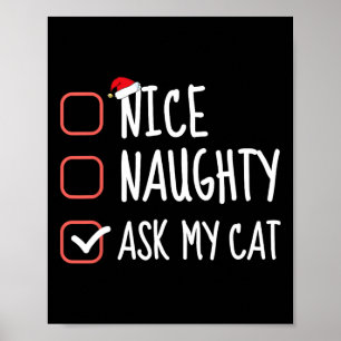 Poster Nice Naughty Poser ma chatte Liste de Noël Père No