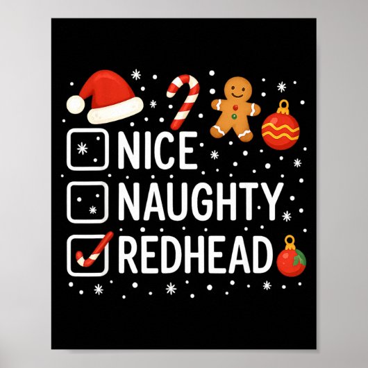 Poster Nice Naughty Redhead Funny Christmas Quote (Devant)