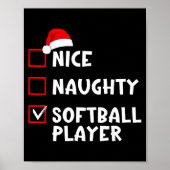 Poster Nice Naughty Softball Player Funny Christmas List (Devant)
