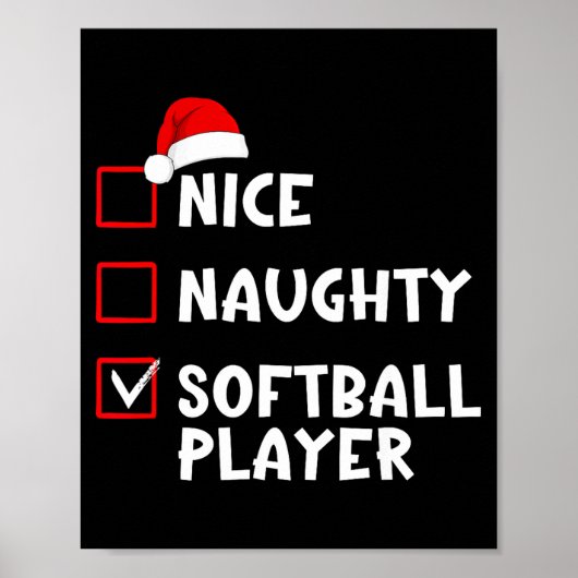 Poster Nice Naughty Softball Player Funny Christmas List (Devant)