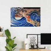 Poster Nichiren calme une tempête à Kakuda, Kuniyoshi (Bureau à domicile)