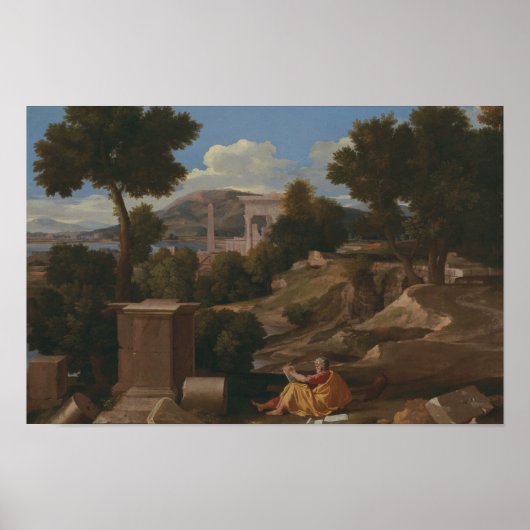 Poster Nicolas Poussin - Paysage avec Saint John (Devant)