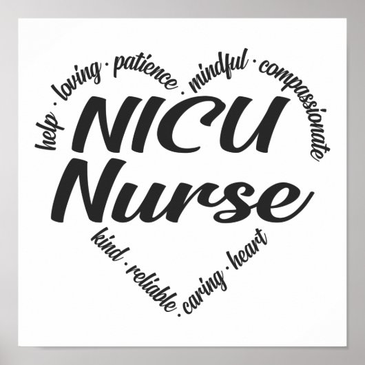 Poster NICU Nurse Heart Word Cloud (Devant)