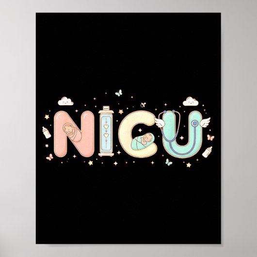 Poster Nicu Nurse Valentine's Day Heart Stethoscope Scrub (Devant)