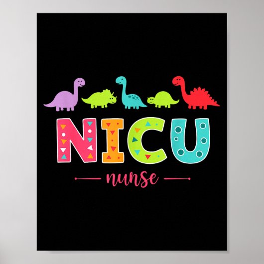 Poster Nicu Nurse With Cute Dinosaurs Pediatric For Women (Devant)
