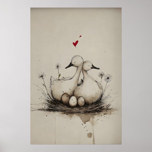 Poster Nid d'amour – Canards de printemps, Art imprimable (Devant)