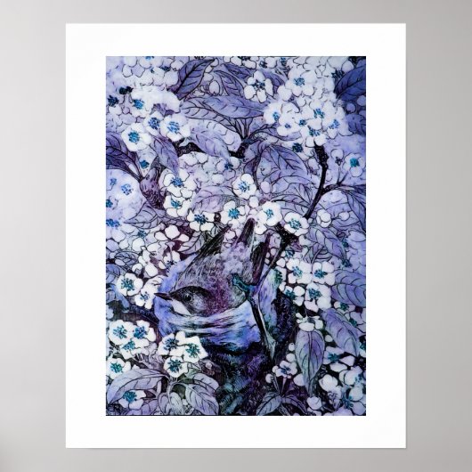 Poster NID D'OISEAU, blanc bleu (Devant)