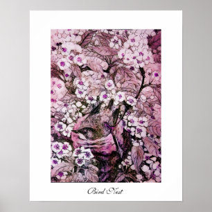 Poster NID D'OISEAU, blanc rouge rose violet