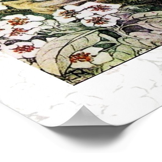 Poster NID OISEAU, blanc brun vert jaune (Coin)