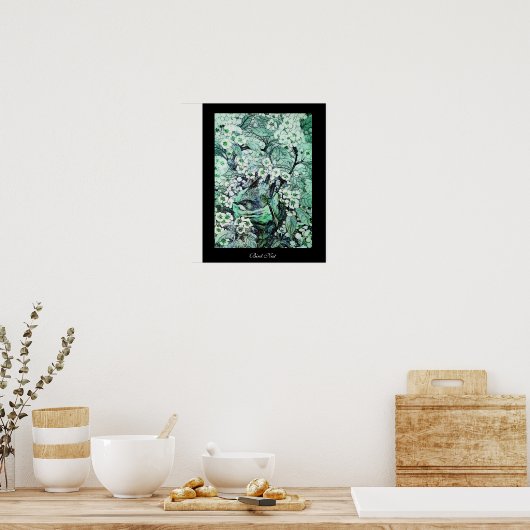 Poster NID OISEAU, blanc vert noir (Cuisine)