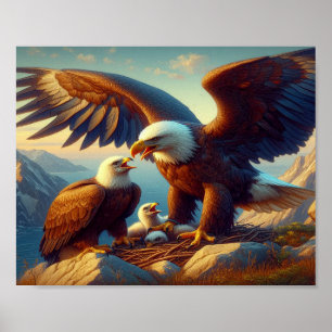 Poster Nidification de famille d'aigle au sommet d'une fa