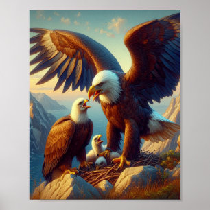 Poster Nidification de la famille Eagle au sommet d'une f