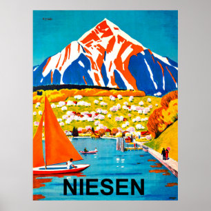 Poster Niesen, sommet de montagne surplombant le lac, Sui