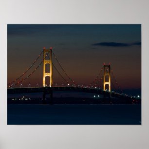 Poster Night At Mackinac Bridge