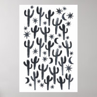 Night Desert Fun Cactus Indigo Motif Aquarelle