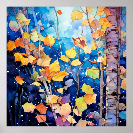 Poster Night Forest in Autumn Art (Devant)