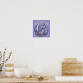 Poster Night Garden Faux Embroidered Moon with Moths (Cuisine)