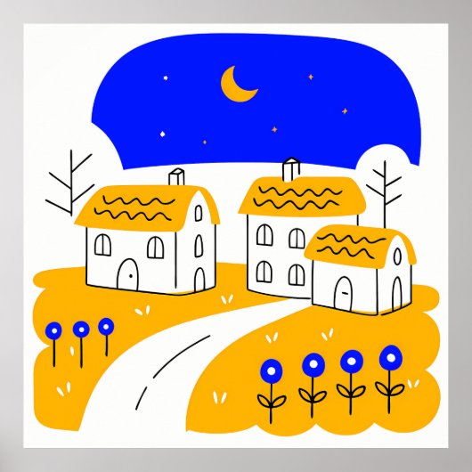 Poster Night Scene of a Small Village Landscape (Devant)
