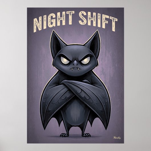 Poster Night Shift – Funny Angry Bat Cartoon Character (Devant)