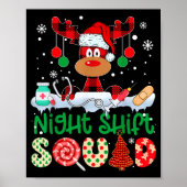 Poster Night Shift Squad Nurse Reindeer Buffalo Red Plaid (Devant)