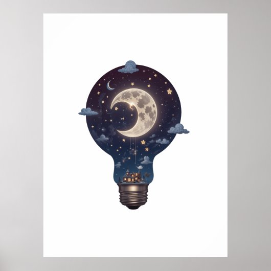 Poster Night Sky and Cottage Inside a Lightbulb (Devant)