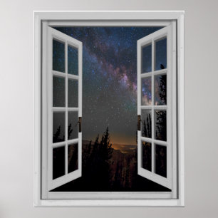 Poster Night Sky Milky Way Galaxy Fake Window