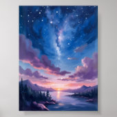 Poster Night Sky | Starry Lake Purple Watercolor (Devant)