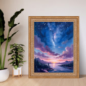 Poster Night Sky | Starry Lake Purple Watercolor