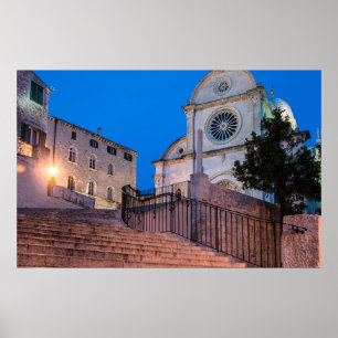 Poster Night view of stairs and church in Split, Croatia